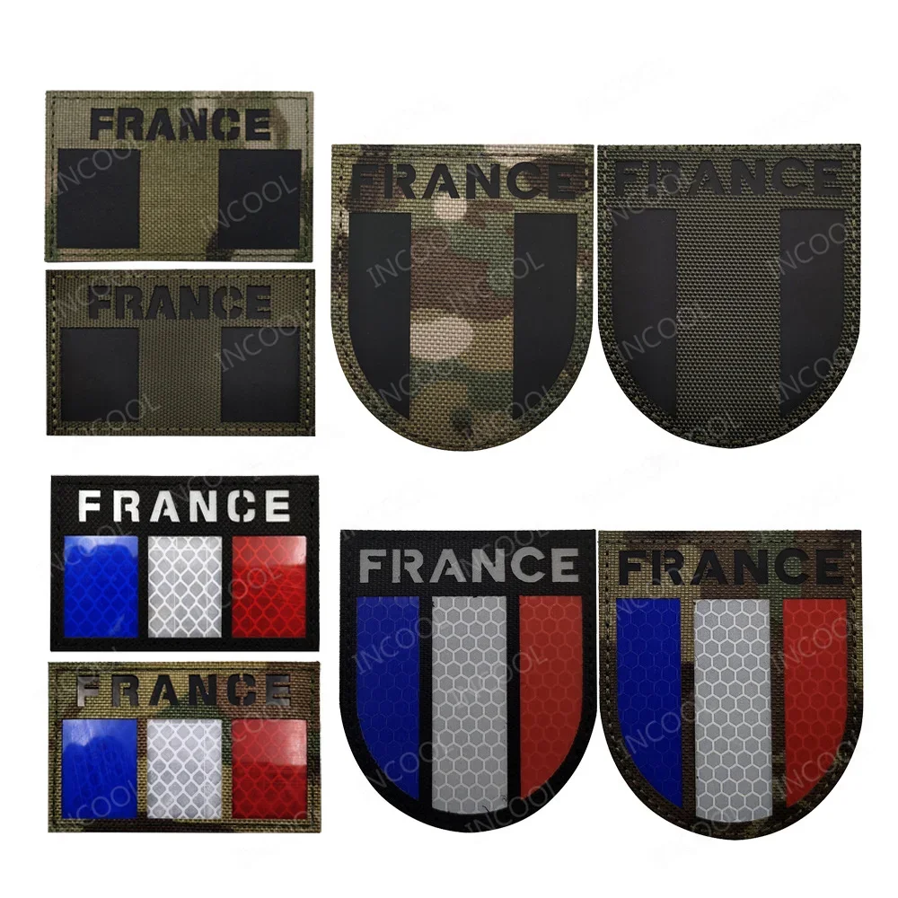 France French IR Infrared Reflective Flag Patch Embroidery FRA Appliqued PVC Rubber Flags Decorative Stickers For Clothing Cap