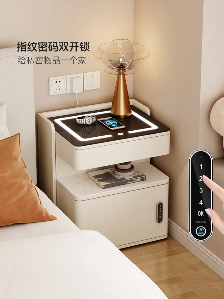 Smart bedside table with lock, wireless charging, Bluetooth sound system, bedside table