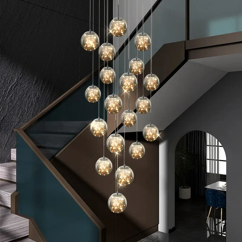 

Modern LED Spiral Staircase Chandeliers Lighting Living Dining Room Villa Hotel Decor Hanging Pendant Lamp Glass Ball Suspension