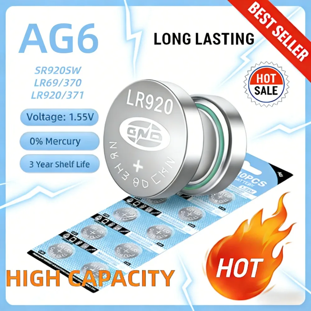 2-50PCS AG6 1.55V Alkaline Button Battery LR920 SR920SW 371 SR69 L921 Coin Cell For Watch Toys Calculators