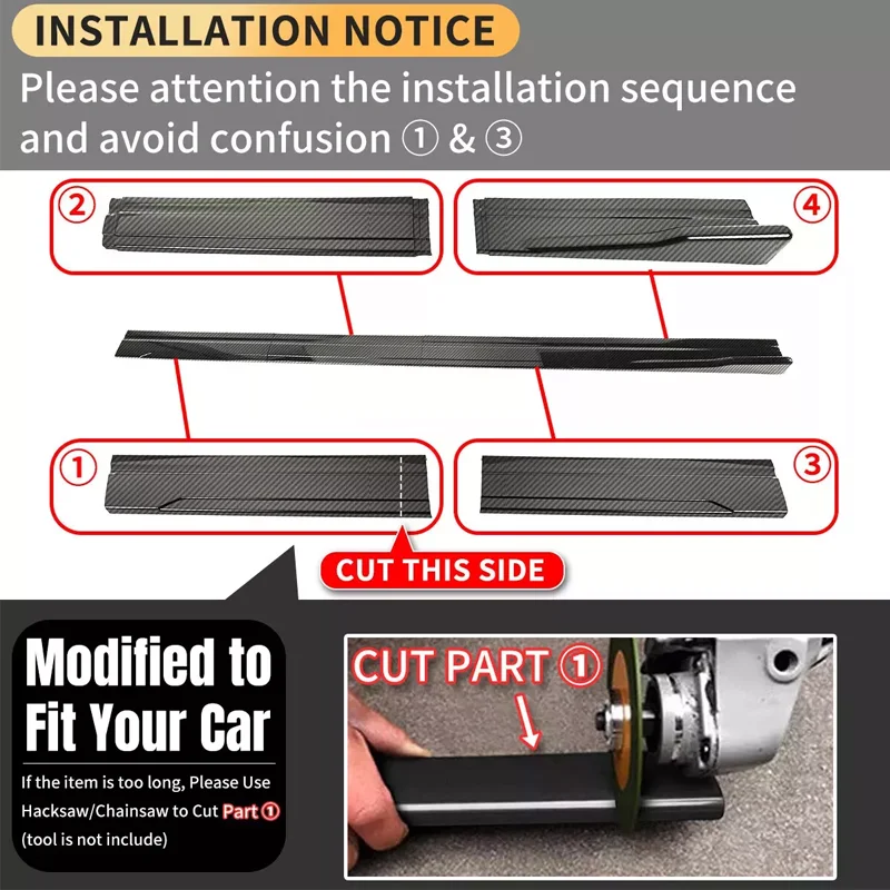 For Mercedes Benz Accessories W204 C63 C180 C200 C260 C300 AMG Car Side Skirt Extension Rocker Panel Splitters Winglet Lip Body view 3