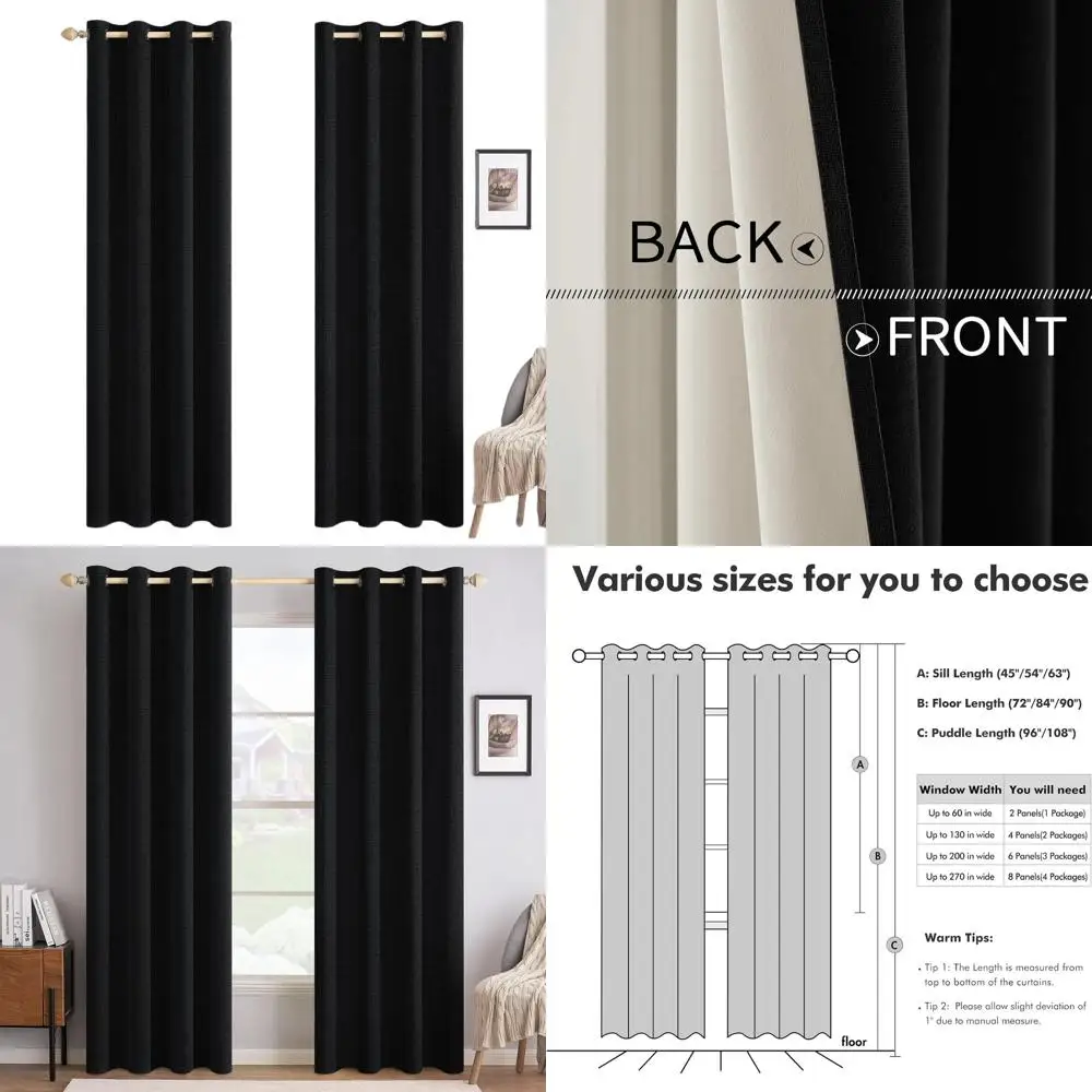 

Плотные шторы с термоизоляцией, текстура 100% льна, 52x96 дюймов, комплект из 2 панелей для спальни и гостиной