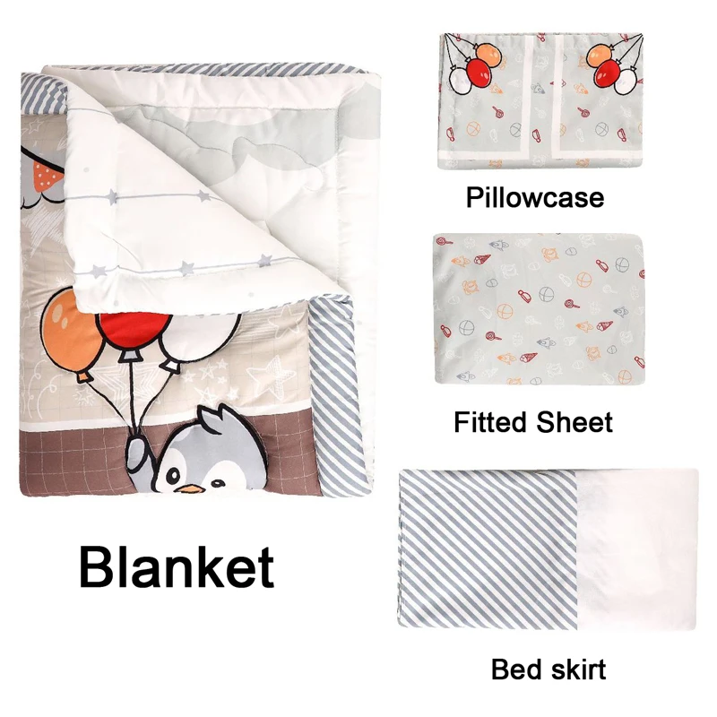 

Baby Crib Set of Four (Blanket+Fitted Sheet+bed skirt+pillowcase) Cartoon Pattern Cotton Baby Blanket for Infants and Toddlers