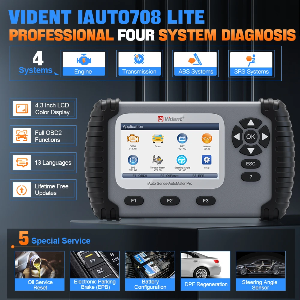 Vident IAuto708 Lite OBD2 Automotive Scanner Car Diagnostic Tool Engine ABS Airbag SAS OBD 2 ODB2 Auto Scanner Code Reader