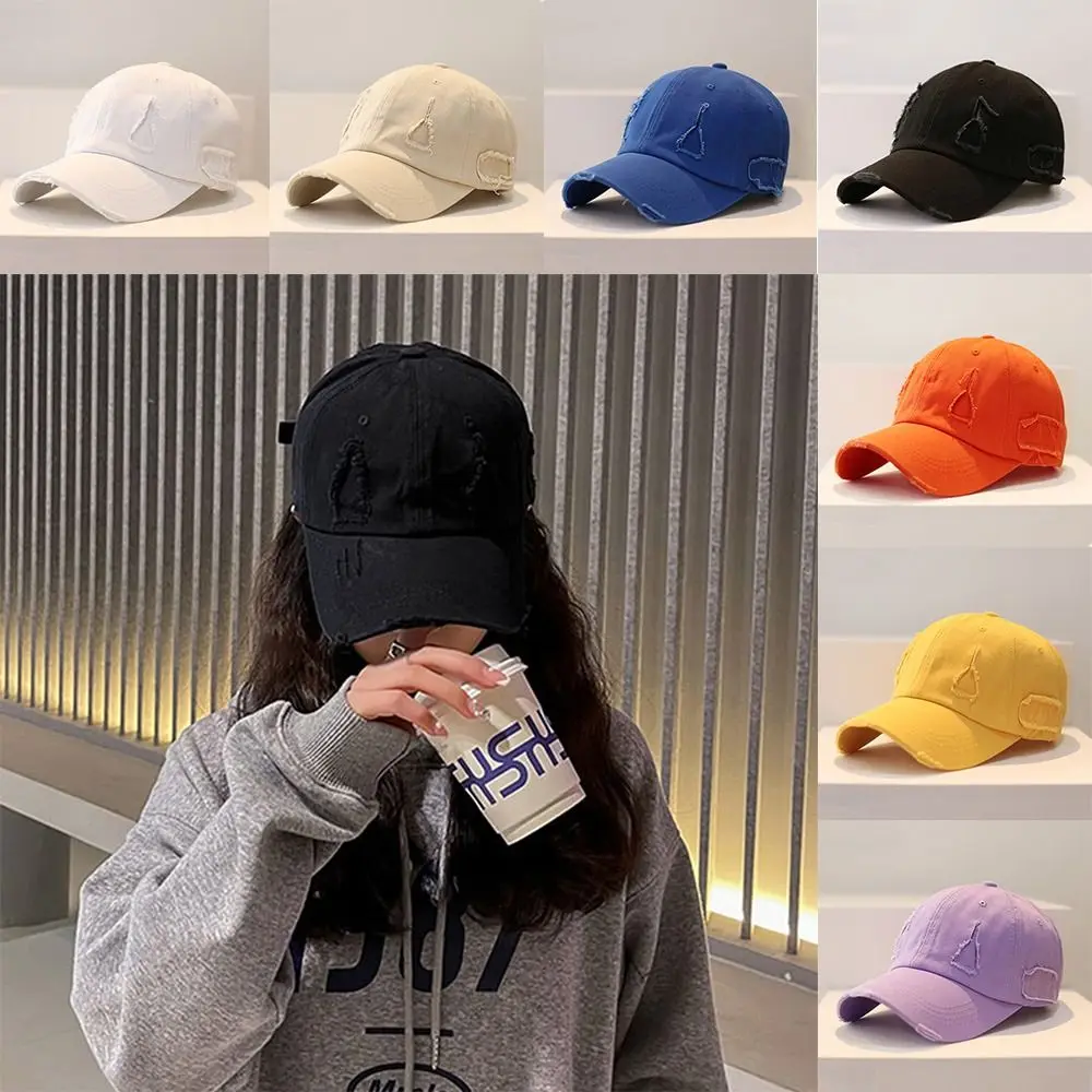 New Trendy Streetwear Hip Hop Worn Hole Face Cap For Women Men Orange Purple Letter Summer Snapback Cap Gorras Hombre