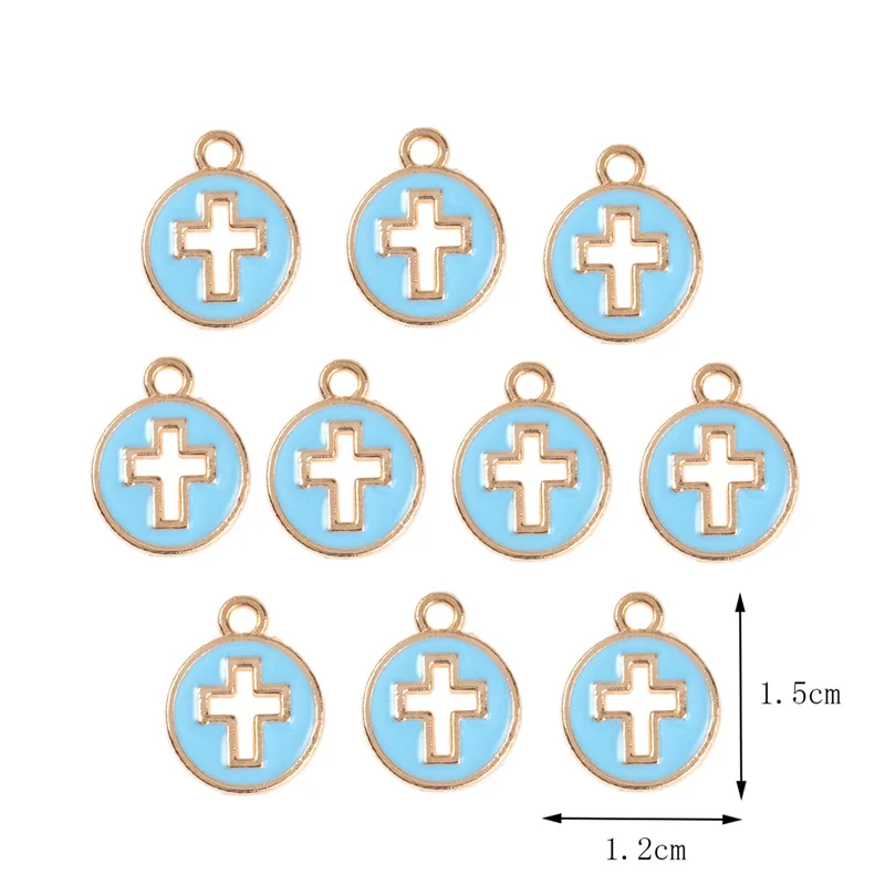 New 20pcs/lot 12*15mm Candy Color Round Hollow Cross Charms Oil Drop Pendant DIY Bracelet For DIY Handmade Jewelry Accessory