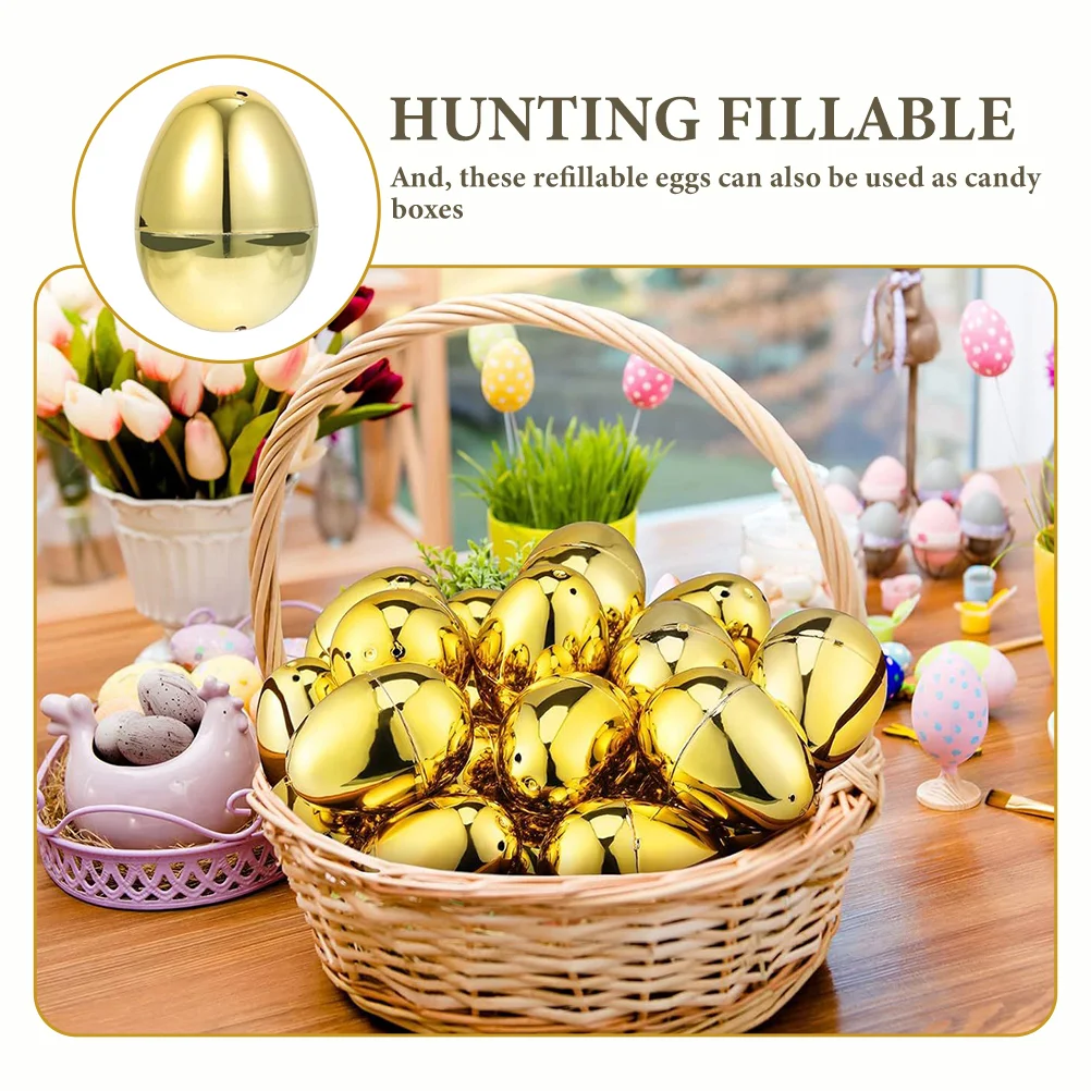 20 Pcs Golden Open Easter Egg Party Favor Fillable Eggs Shape Gift Box Decorations Ornaments Plastic Boxes Egg-shaped