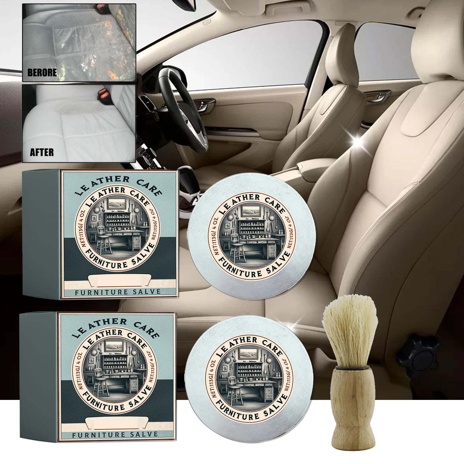 Leather Furniture Salve and Brush Leather Restorer Leather Recoloring Balm Suitable for Car Interiors Accessory