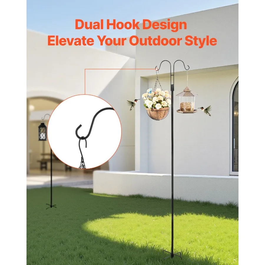 Gancho duplo para pastor, 8 pacotes, poste para alimentador de pássaros resistente de 76 polegadas