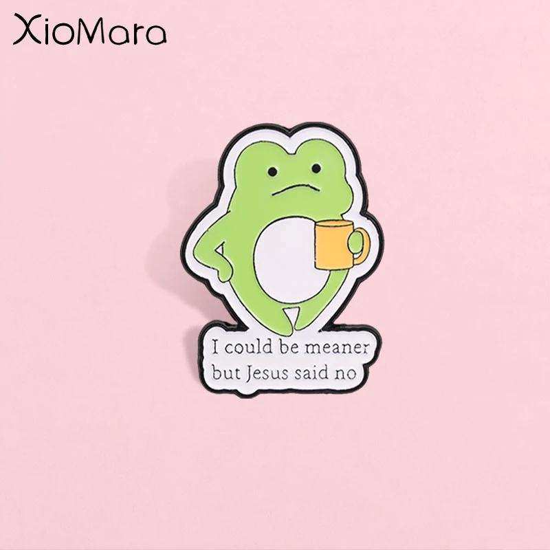 Funny Cartoon Frog Enamel Pin, Coffee Cup Humorous Quote Badge, Fashion Clothes Backpacks Accessory, Gift for Frog Lovers