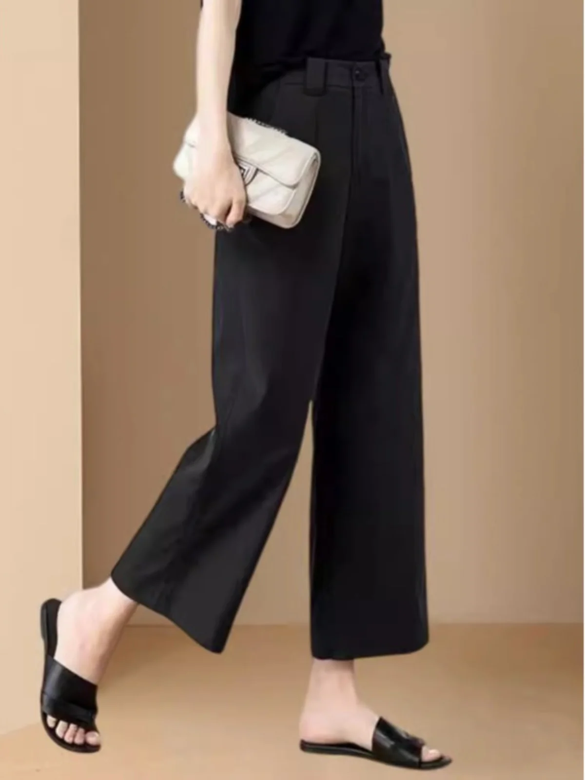 صيف جديد Faion ارتفاع الخصر مستقيم الساق دعوى السراويل النسائية تنوعا التخسيس عادية تسع نقاط بنطال ذو قصة أرجل واسعة #2