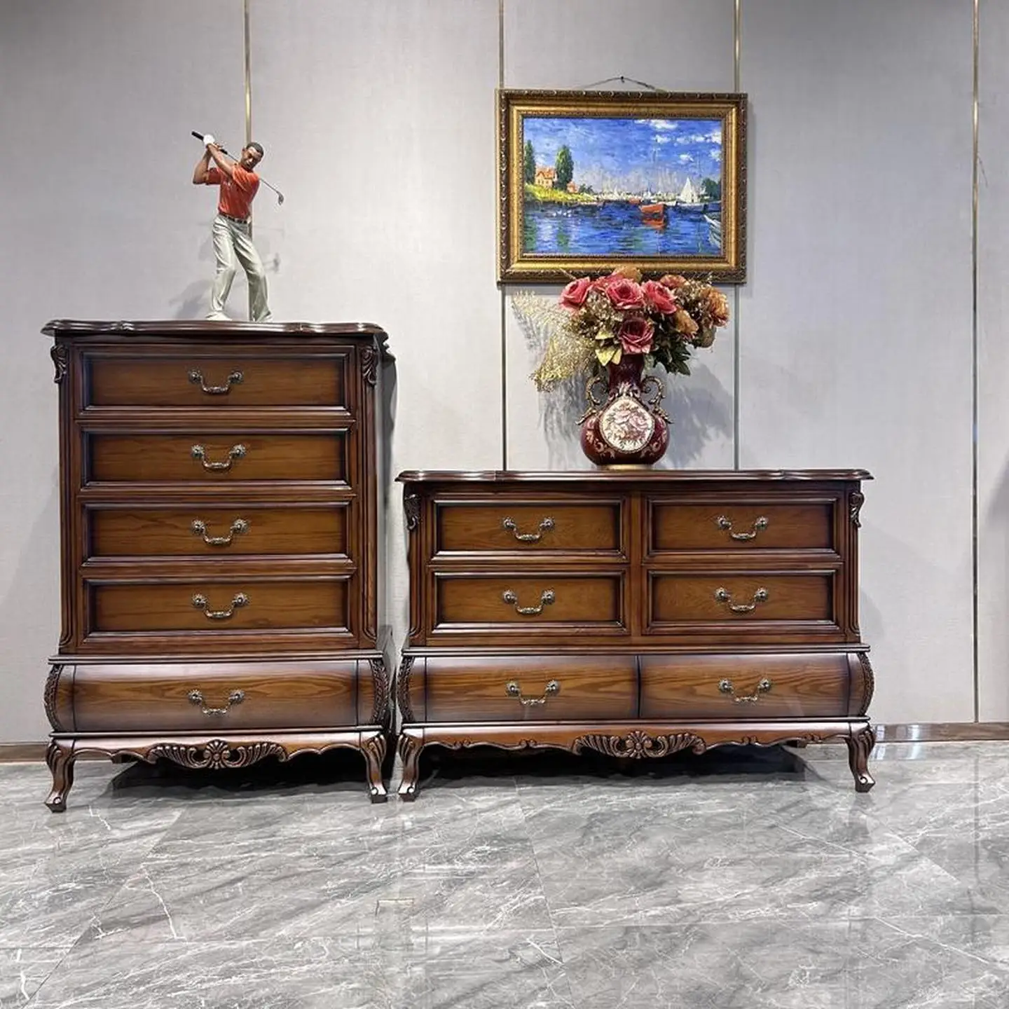 LMM retro classic six-chest cabinet European bedroom solid wood furniture bucket cabinet drawer side cabinet