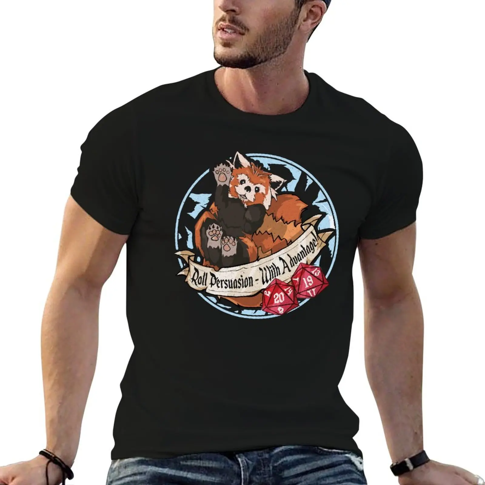 T-Shirt Dnd Red Panda Roll Persuasion With Advantage Cute D20 Dungeon Master pour homme, t-shirt en coton, personnalisé