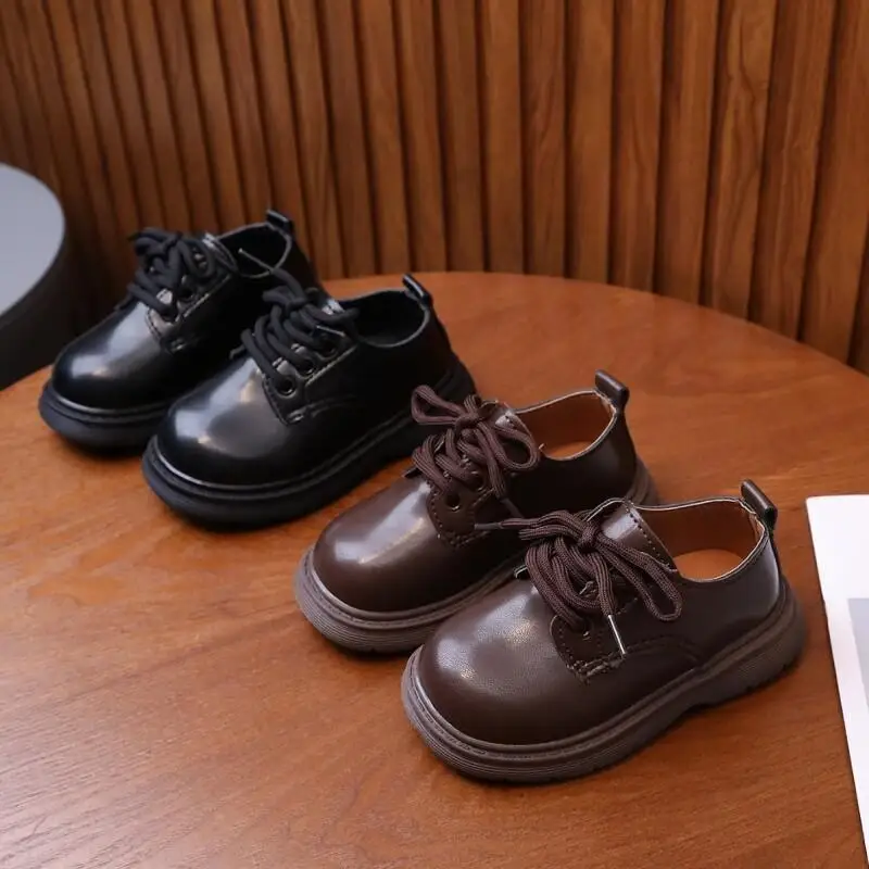 

Cross Border Hot Kids Leather Shoes Boys Girls Lace Up Oxfords Simple British Style Casual Shoes For Children School Daily Wear