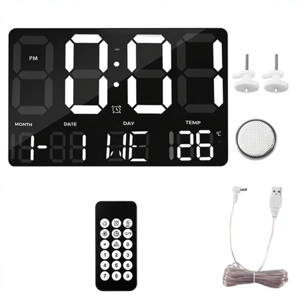 Modern Large Screen Digital Clock Simple Style Remote Control Alarm Timer Plastic Black Home Decor Office Desk Tool