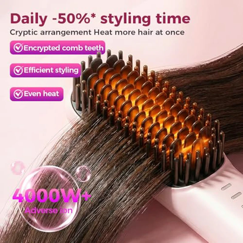 30 Second Fast Heating Straight Hair Brush Ion Care 4-speed Adjustment Temperature No Frizz Styling Cordless Straight Hair Brush