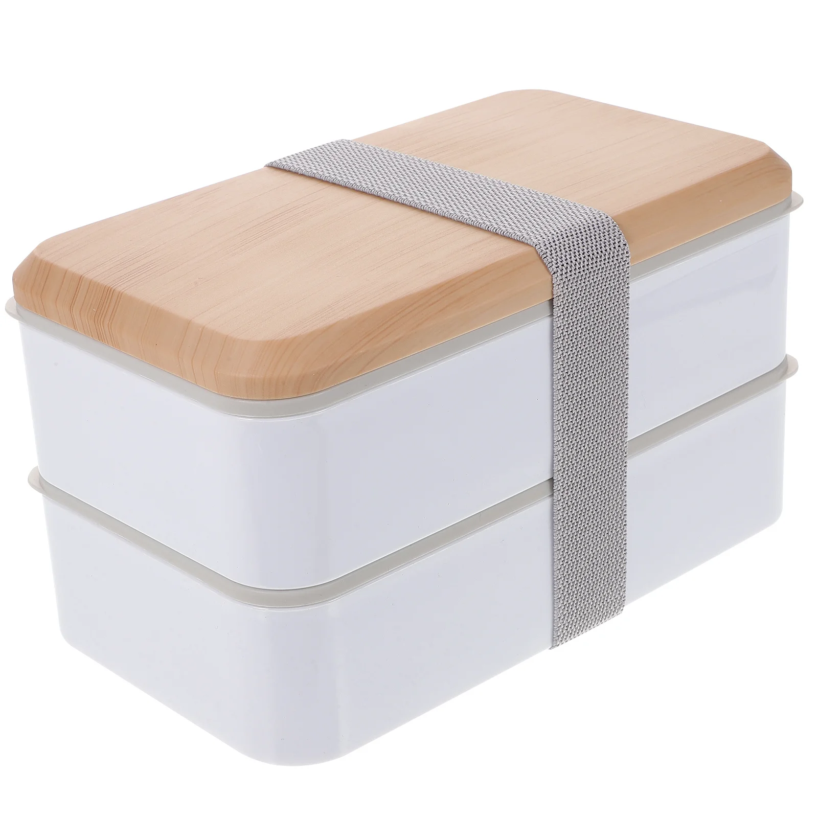 

Double-Layer Leakproof Lunch Box White Portable Bento Food Carrier for Students Office Travel with Chopsticks Spoon