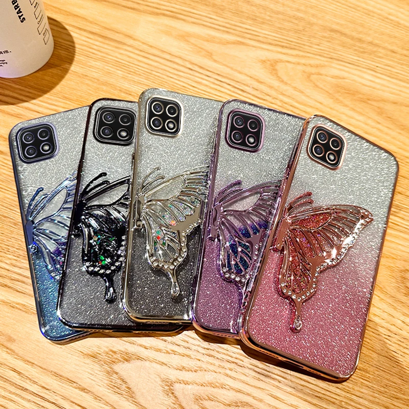 For Samsung Galaxy A22 5G F42 5G Phone Case Samsung A22 5G Case Glitter Butterfly Quicksand Samsung F42 5G Back Cover A 22 5G