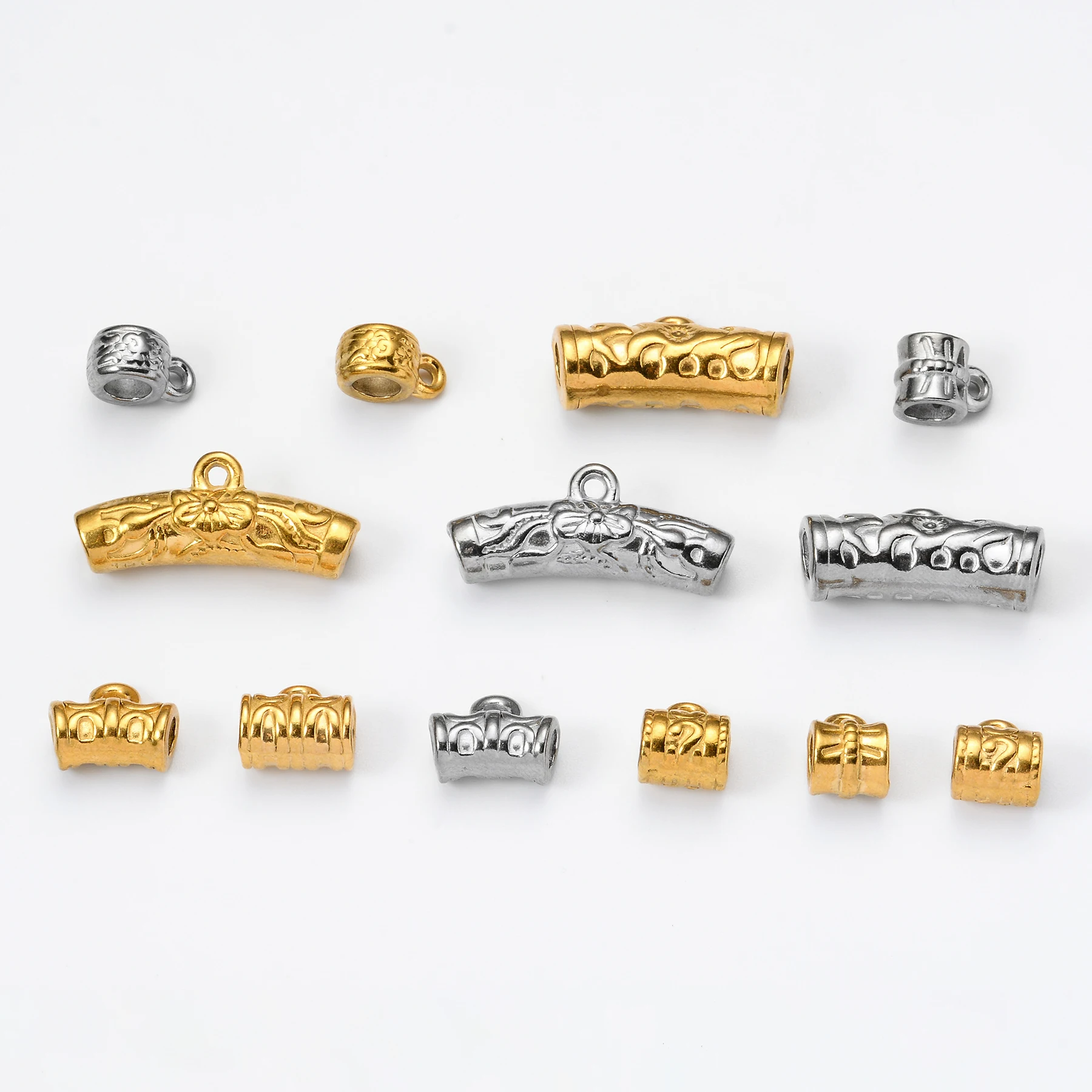 6 Stück/Set, Abstandshalter-Perlen aus Edelstahl, Ösen-Perlen, Röhren-Perlen mit Schlaufe zum Basteln von Halsketten, Armbändern und Schmuckstücken. – Detail 2