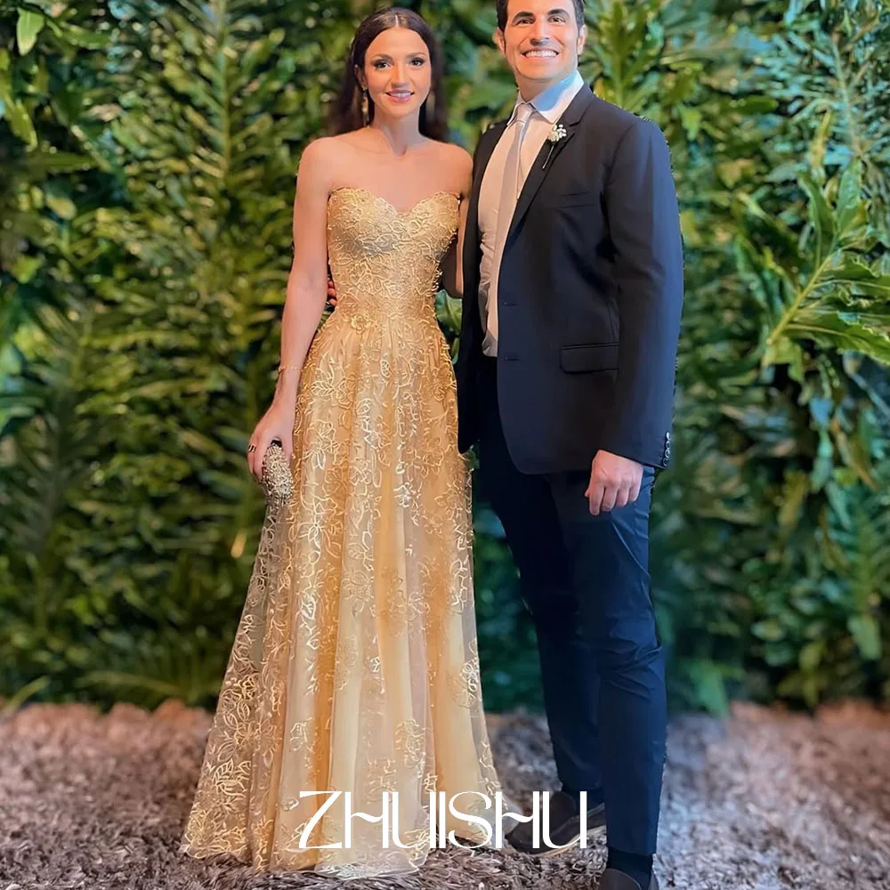 

2025 New Luxury Women Evening Dresses Strapless Sweetheart Lace Banquet Party Dress Customized Wedding Guest Dresses