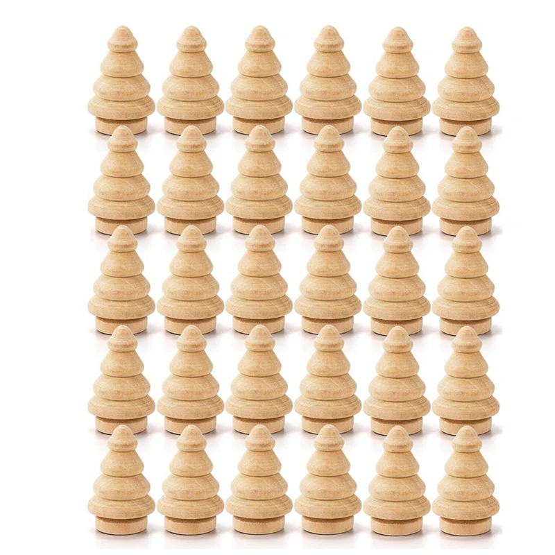 30 Pack Unfinished Wooden Christmas Tree Natural Wooden Miniature Tree Blank Wooden Peg Dolls For DIY Arts Crafts