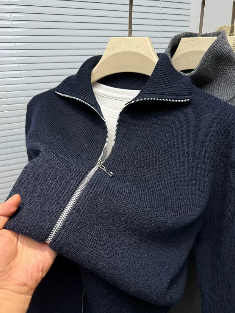 

mat High Collar Knitted Sweater Coat for Men Casual Autumn Winter Jaet Polyester Fiber Youth Sle Warm Long Sve