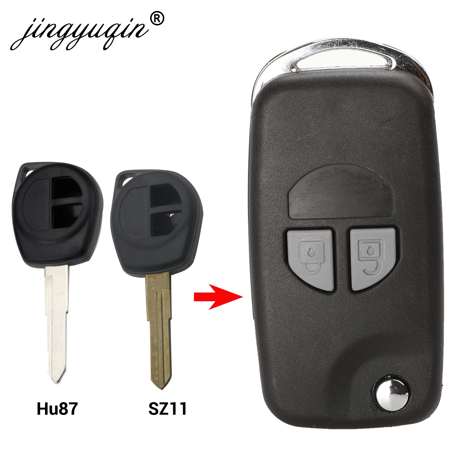

jingyuqin 2 Button + Button Pad HU87 SZ11 Blade Modified Flip Remote Car Key Case Shell For SUZUKI SX4 Swift