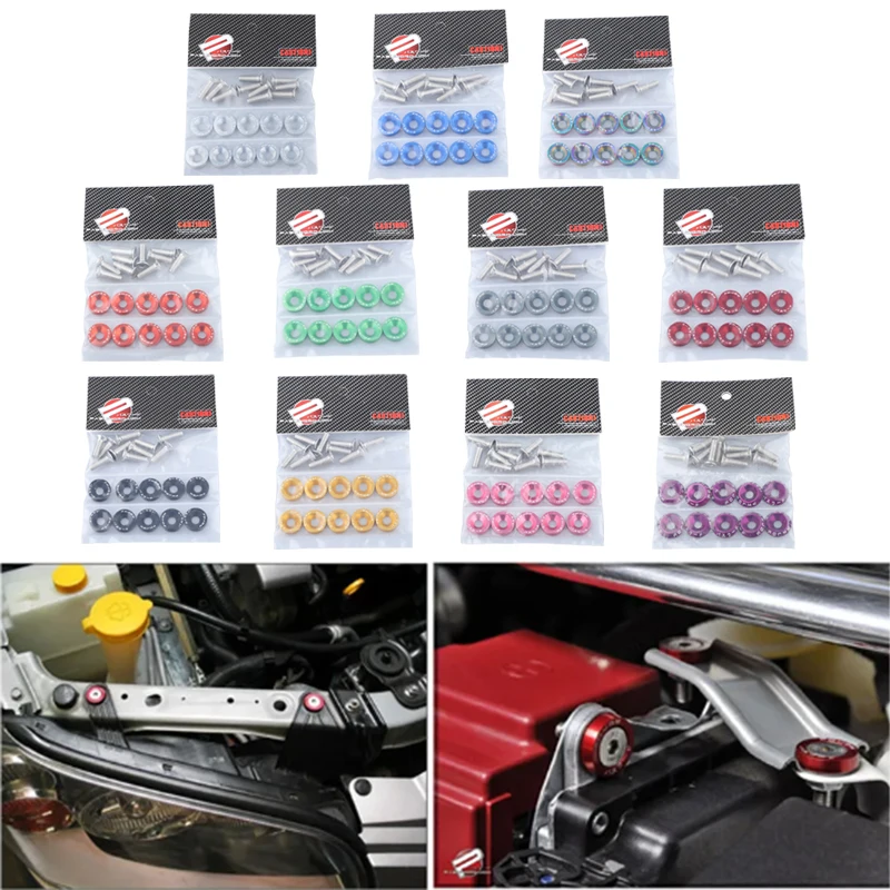 10pcs Car Modified Hex Fasteners Fender Washer Bumper Engine Concave Screws Aluminum JDM Fender Washers and M6 Bolt for Honda