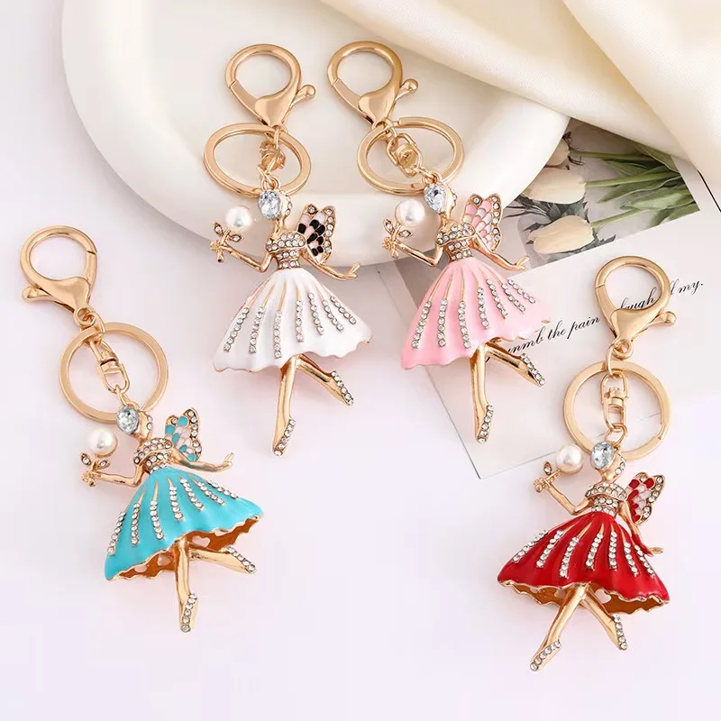 

20pcs/Lot Metal Sparkling Crystal Girl Keychain Angel Girl Keyring Diamante Ballet Dancing Key Chains