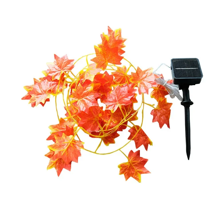 2-10m Solar Maple Leaf Vine String Lights Artificial LED Maple Vine Garland Lights for Wedding Xmas Halloween Party Room Decor