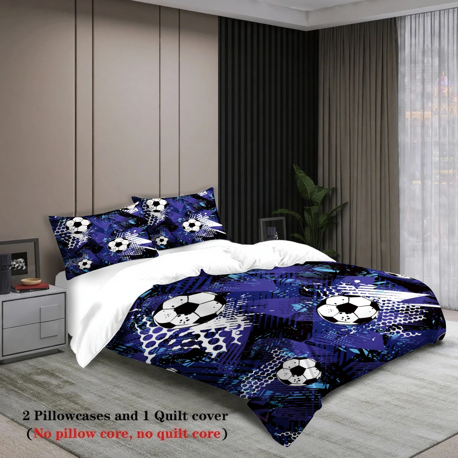 

3pcs Bedding Set Cartoon Football 3D PrintED Brushed Comfortable Duvet Cover King Queen Twin Single Size Bithday Gift Room Decor