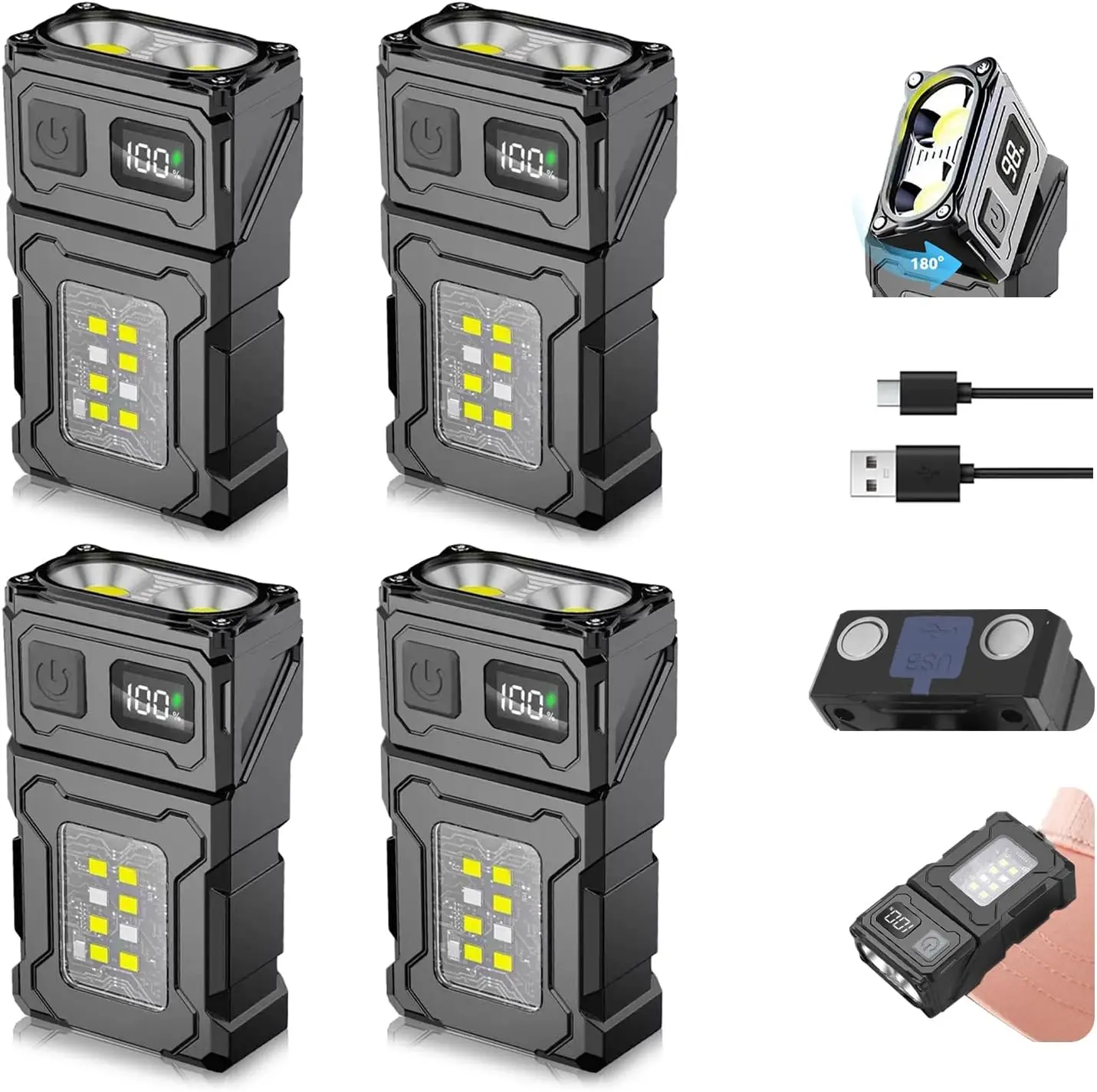 Mini USB Wiederaufladbare LED-Taschenlampe Magnetische Arbeitsleuchte Tragbare Superhelle COB-Taschenlampe für Camping Outdoor Notfälle