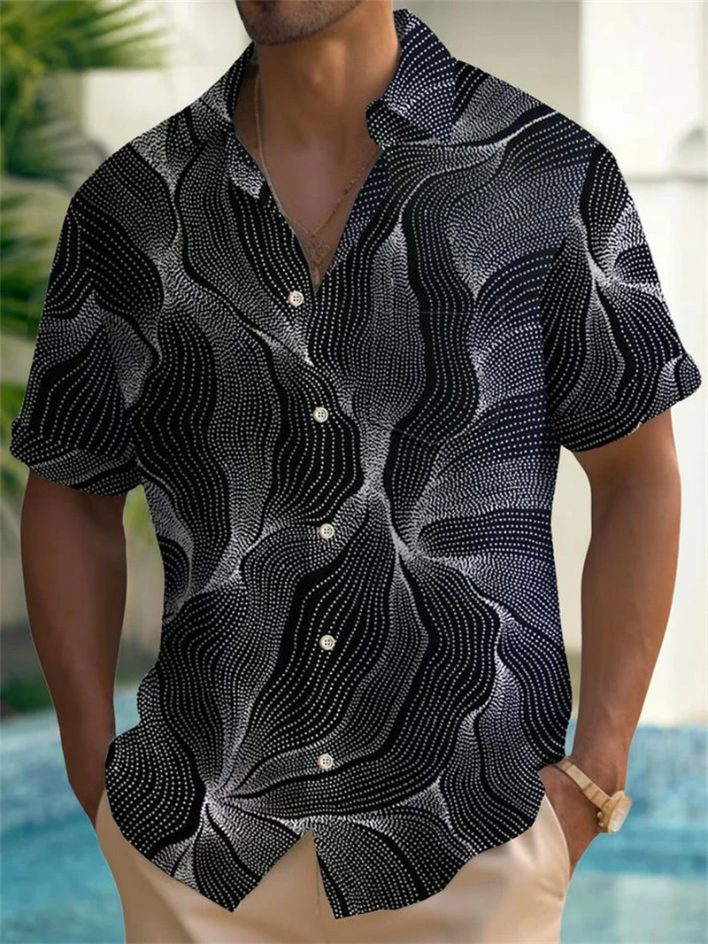 

2025 Summer Beach Men's Hawaiian Shirt Top Casual Button Printed Tree Short Sleeve Shirt Men's Top