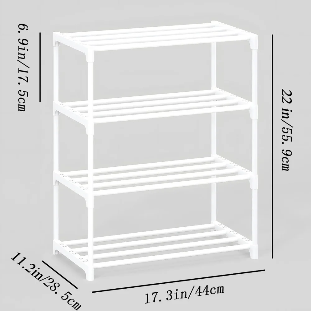 4-Tier Small Shoe Rack, Metal Stackable Kids Shoe Shelf Storage Zapateras Organizer,Narrow Shoe Rack Sturdy for Closet Hallway E