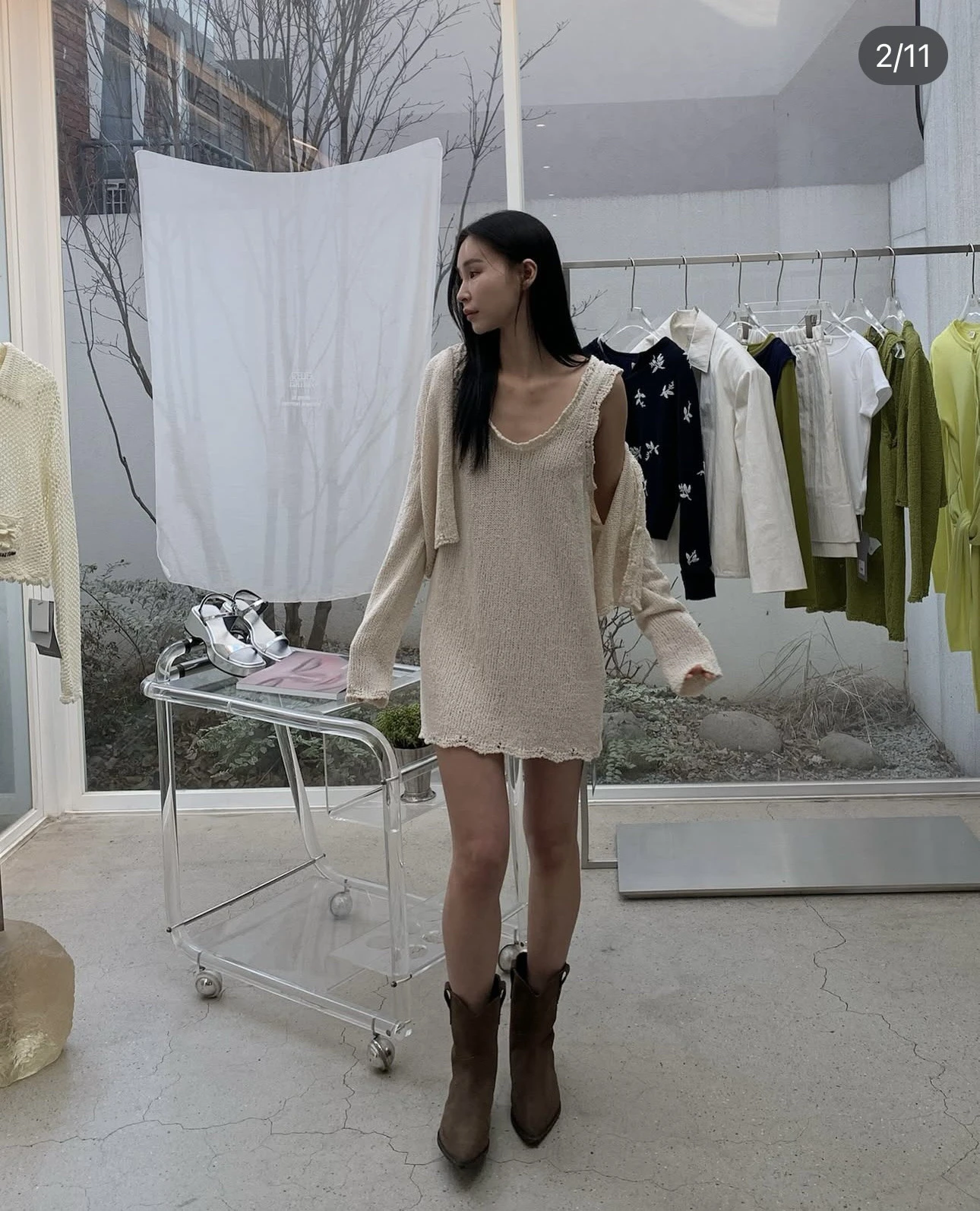 Ele Commute-Conjunto de cárdigan informal para mujer, falda acampanada de cintura alta, trabajo PREON, larga, redonda, Otoño, Faion