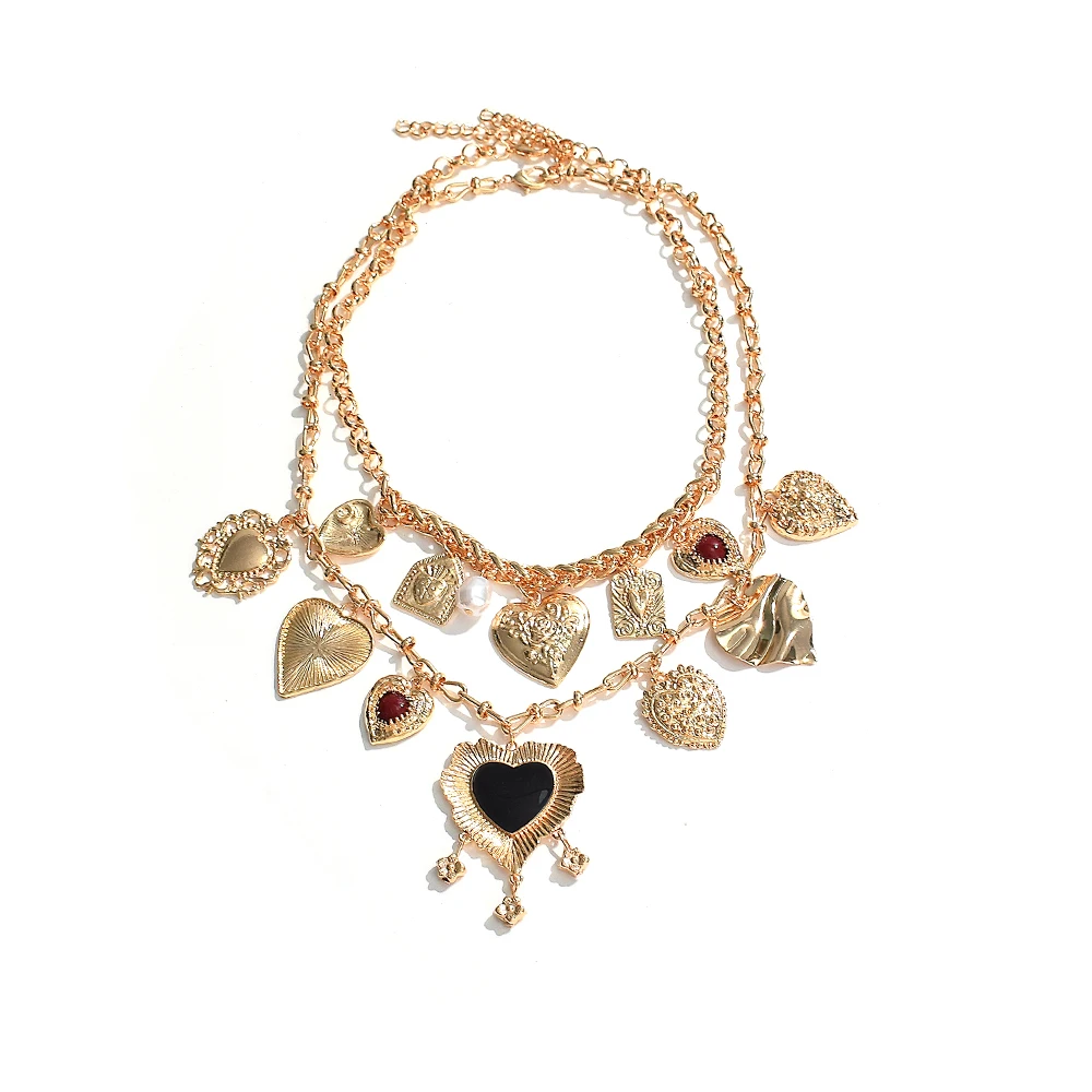 

New Trend Metal Multilayer Heart Tassels Necklaces for Women Statement Gold Silver Color Choker Chain Pendant Jewelry Gifts