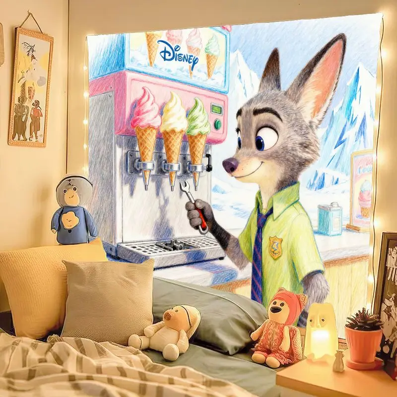 1 قطعة Zootopia نيك وايلد آلة الآيس كريم نسيج. لوحة فنية جدارية كرتونية من كاواي ديزني، هدية ديكور غرفة بوليستر حديثة للمعجبين. #3