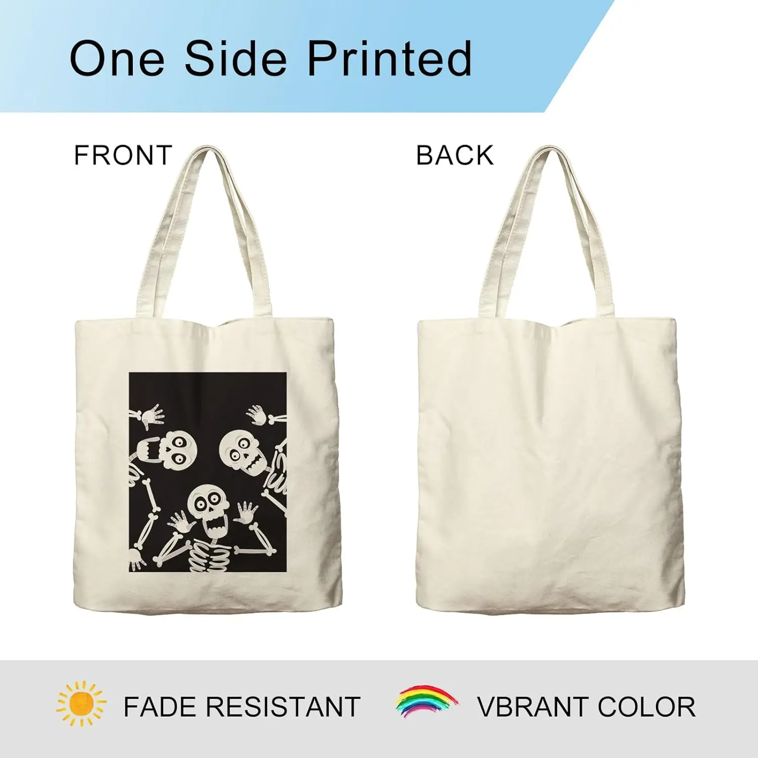 Halloween Canvas Shopping Bag Cute Cartoon Skeleton Print Portable Tote Bag For Party & Outings