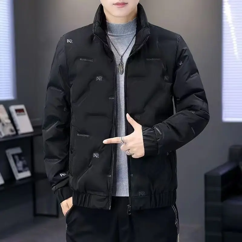 Down jacket men's new stand-up collar slim fit fashionable handsome printed warm winter casual jacket