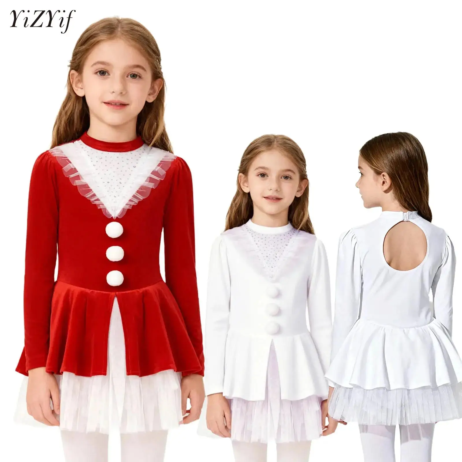 

Kids Girls Christmas Ballet Dance Tutu Dress Figure Skating Leotard Holiday Carnival Party Elf Snowman Dancewear Party Costume