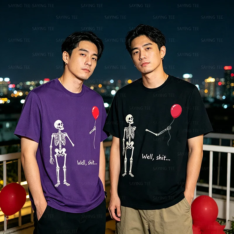 Y2k Gothic Skelett Halloween-Kostüm Humor Skelett Verlorener Ballon Scheiße Lustiges Sprichwort Zitat Herren Damen T-Shirt FSkeleton Tees – Detail 4