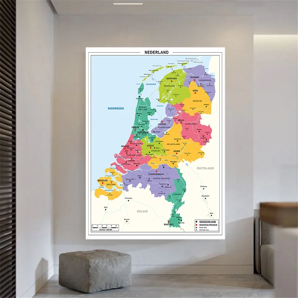 100*150 Cm mapa Holandii w holenderskim włóknina płótno malarstwo ścienne plakat artystyczny salon dekoracja wnętrz przybory szkolne