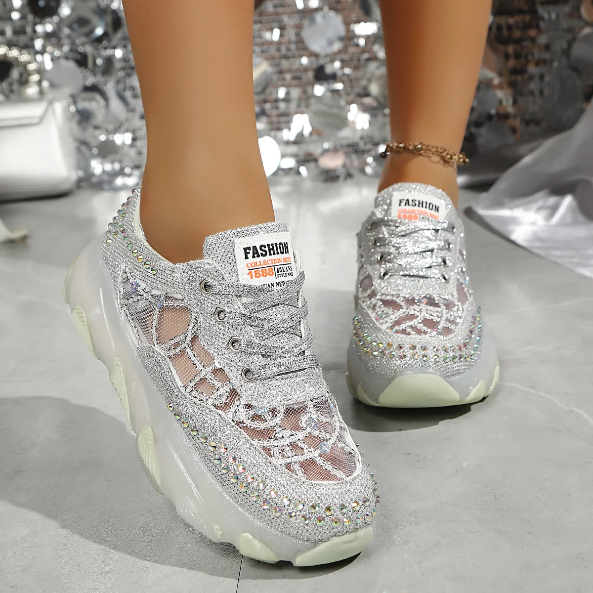 

**Spring Autumn New Round Toe Elegant/Comfortable Thick Soled Casual Shoes Fashionable Mesh Sexy Running Sports Shoes for Women