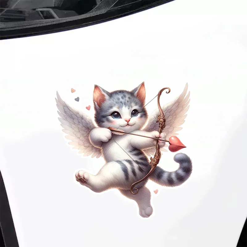 Cute Kitten Autumn Cupid Vinyl Car Sticker Decal Waterproof for Window Motorcycle Campervan Bumper Truck Laptop Decoration HE30