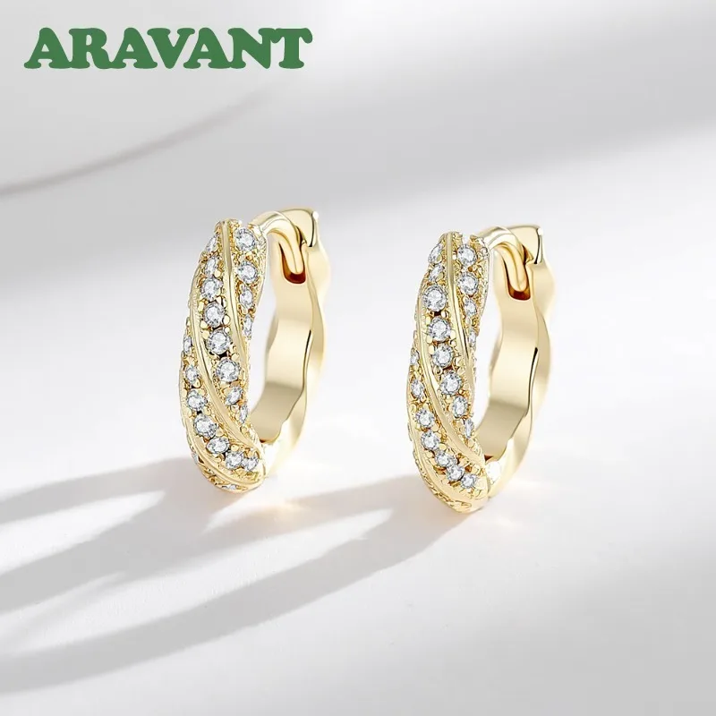 ARAVANT 925 Sterling Silver 18K Gold Twisted Zircon Hoop Earrings For Women Fashion Jewelry