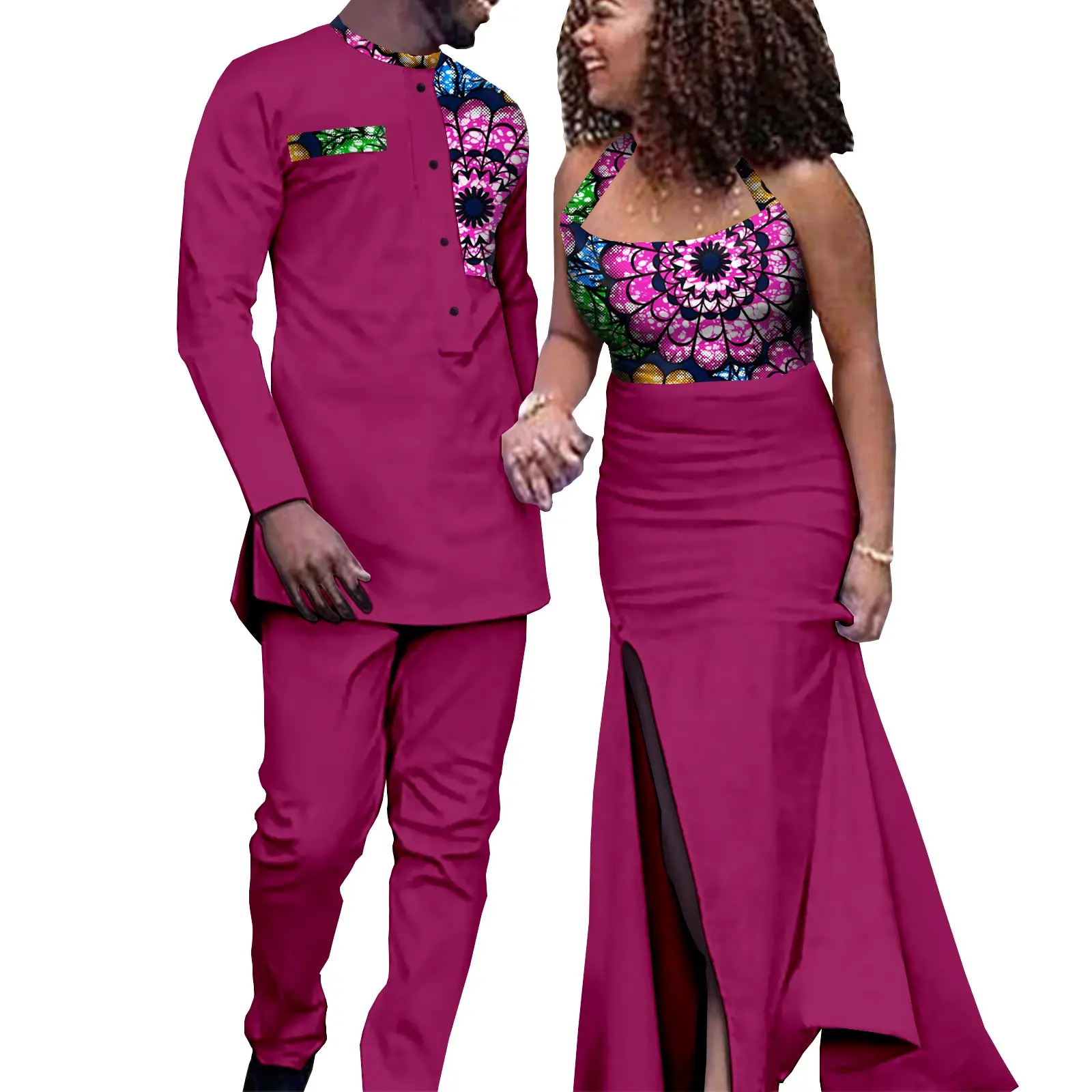 Afrikanische Kleidung für Paare Sexy Frauen Lange Kleider Passenden Männer Outfits Top und Hosen Sets Bazin Riche Party Vestidos Y21C034