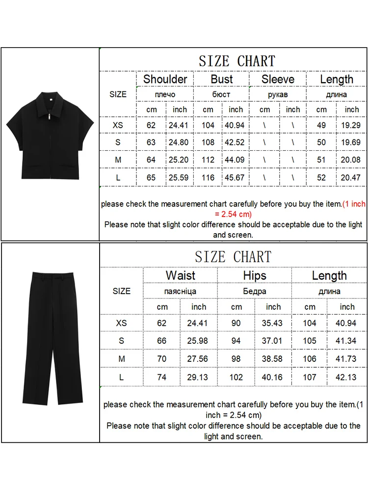 TFMLN Casual Set For Women Summer 2025 New Slim Lapel Zipper Short Sleeve Coat Top Wide Leg Pants Two Piece Set Leisure Black