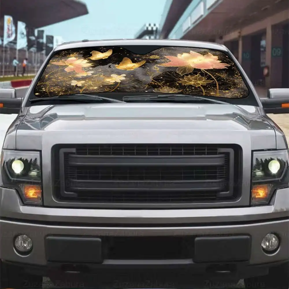 1pc Stylish Windproof And Sunshade Featuring A For Lotus And Butterfly Design, Providing UV Protection To Maintain A Cool Temper
