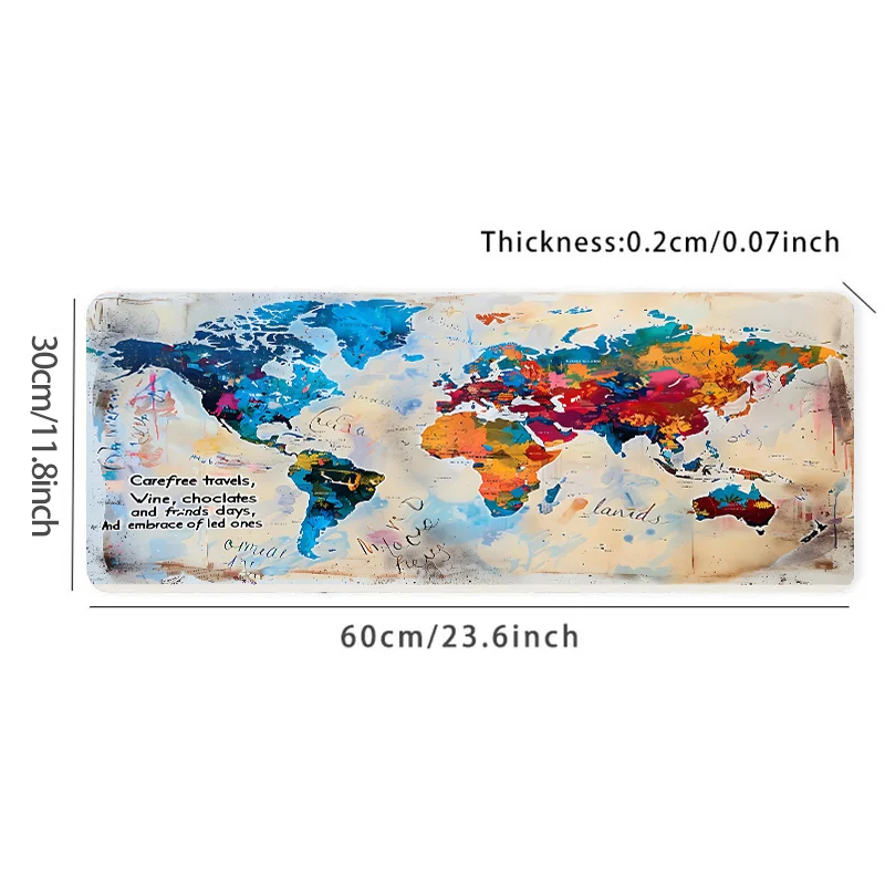 Colorful World Map Mouse Pad Computer Desk Mat Keyboard Pad Rubber Non-Slip Gift for Friends Teens Girlfriend Boyfriend Workers