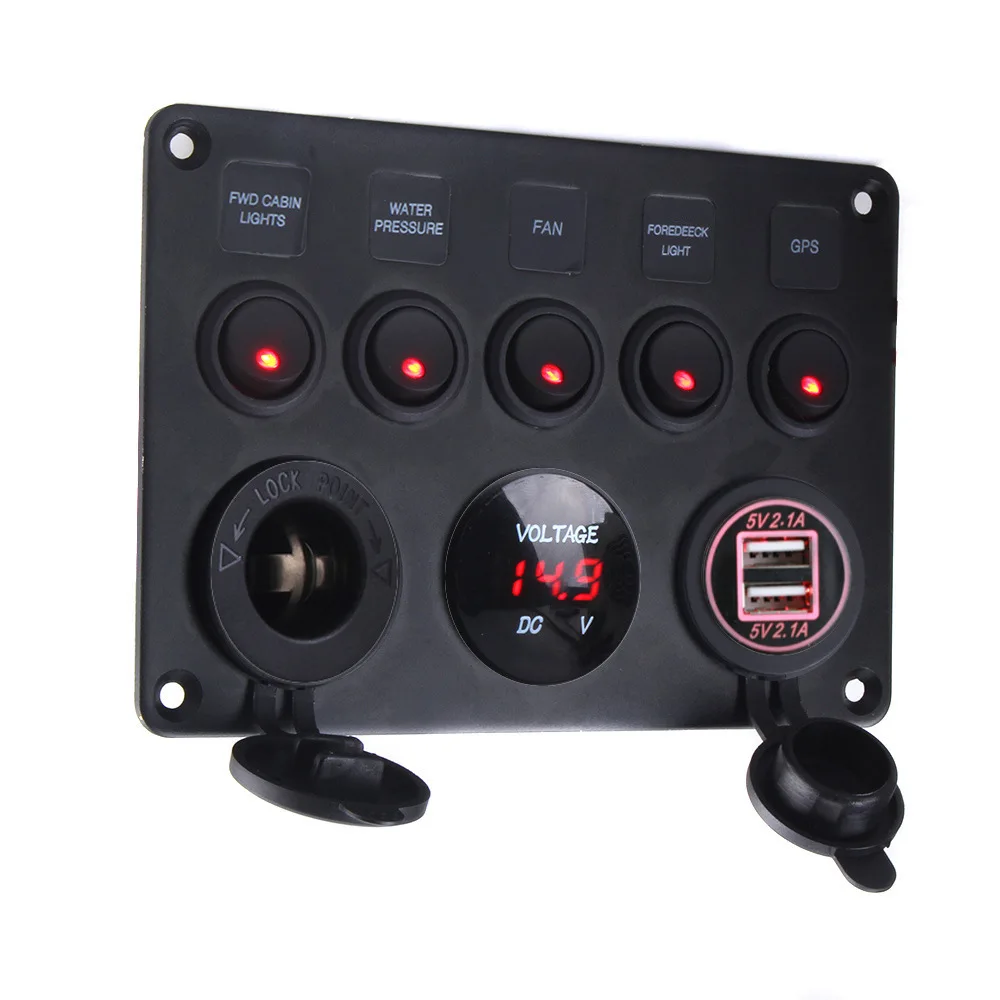 

5-Gang Switch Panel with Voltmeter & 4.2A USB - High Power Modification for RV Boat